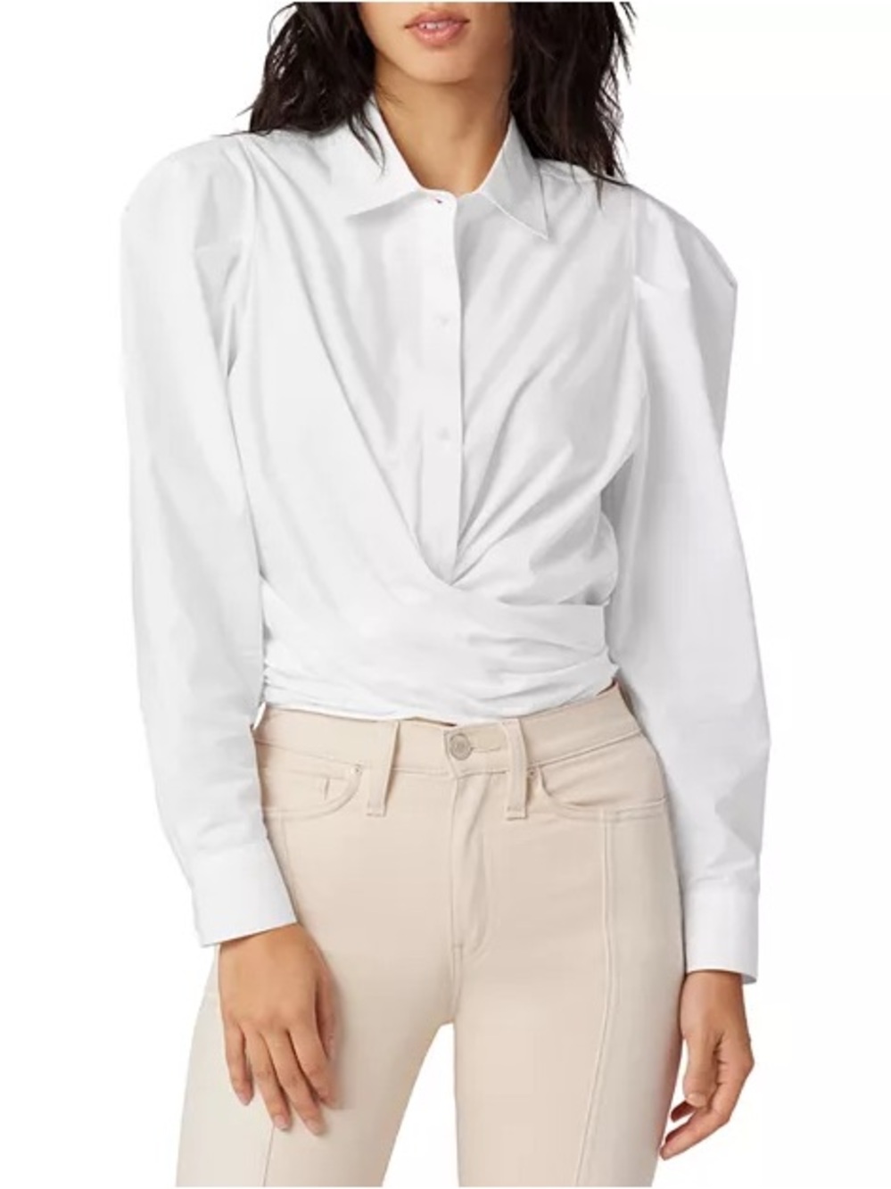 Hudson Wrap Button Down Blouse Puff Sleeve Womens Size Medium 100% Cotton White